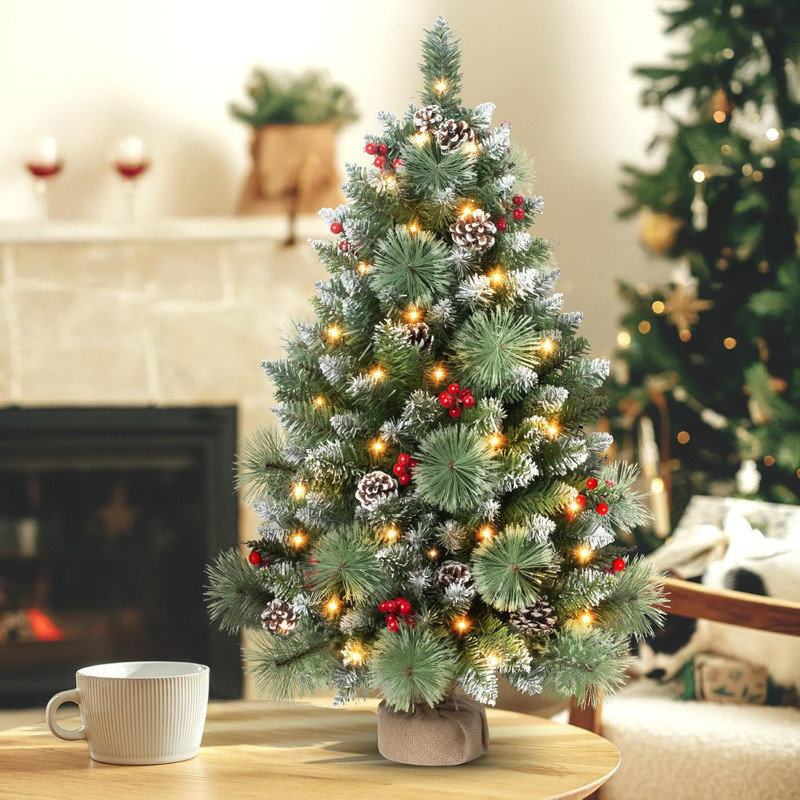 Alcott Hill 3ft Pre Lit Tabletop Christmas Tree Include 80 LED and Burlap Base Mini Christmas Tree Wayfair Canada